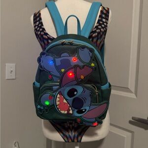 Disney Loungefly Light-Up Christmas Stitch Mini Backpack – Holiday – Used